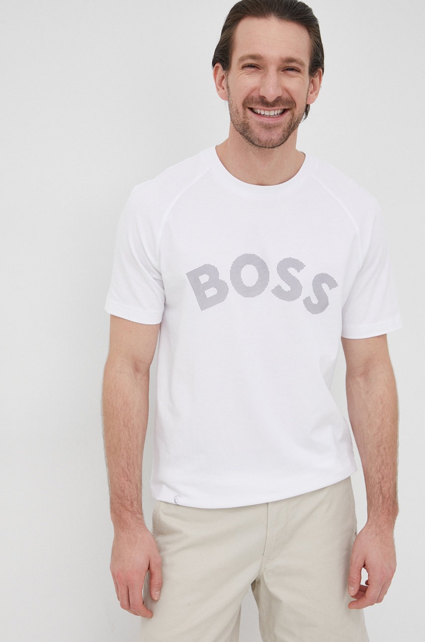

Тениска BOSS Boss Athleisure мъжка в бяло с принт, Бял