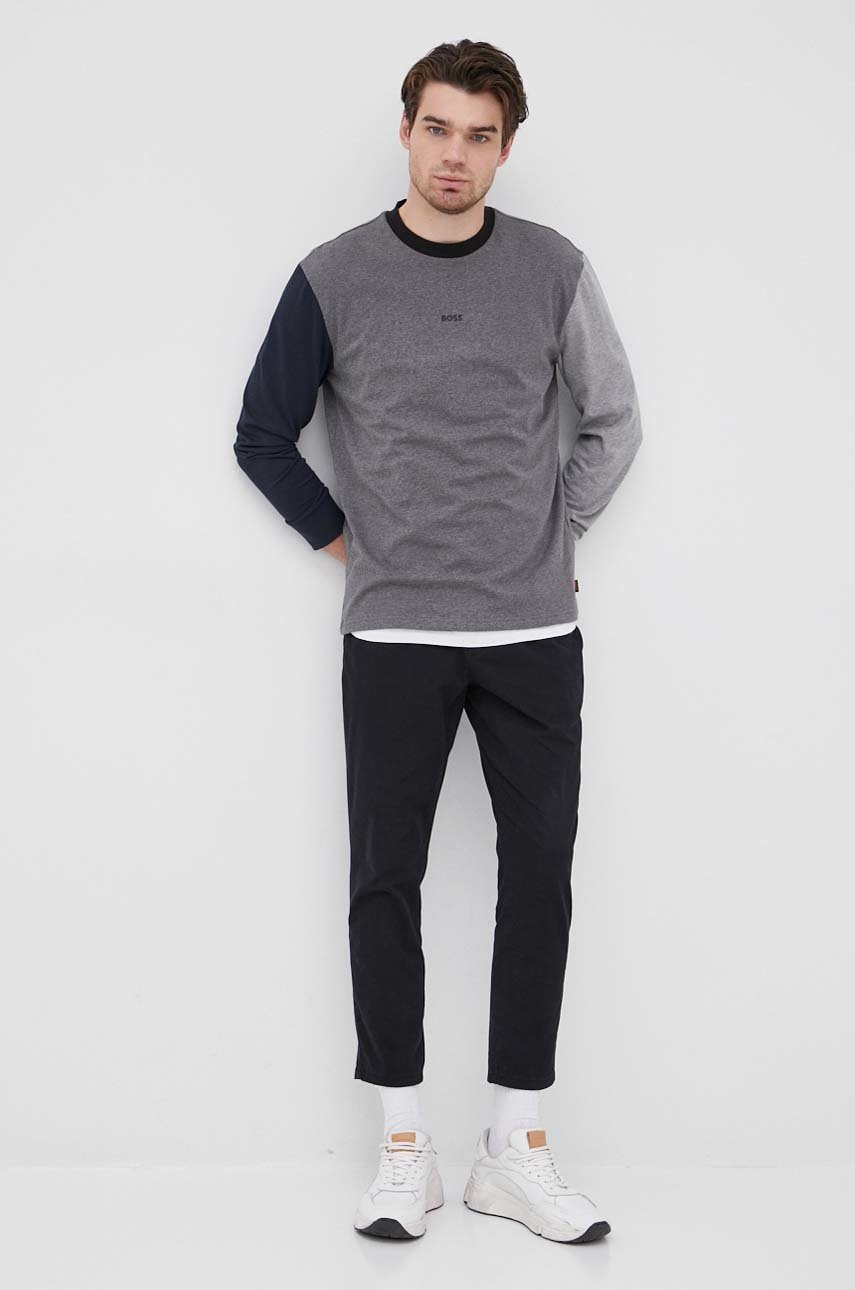 

Бавовняний лонгслів Boss Boss Casual колір сірий візерунок