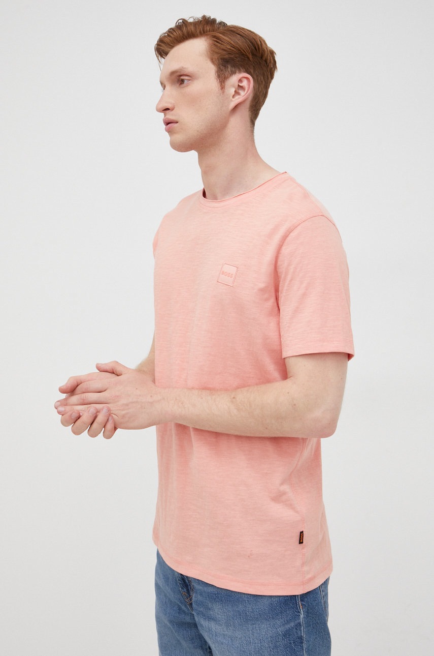 

Памучна тениска BOSS Boss Casual в червено с апликация, Розов