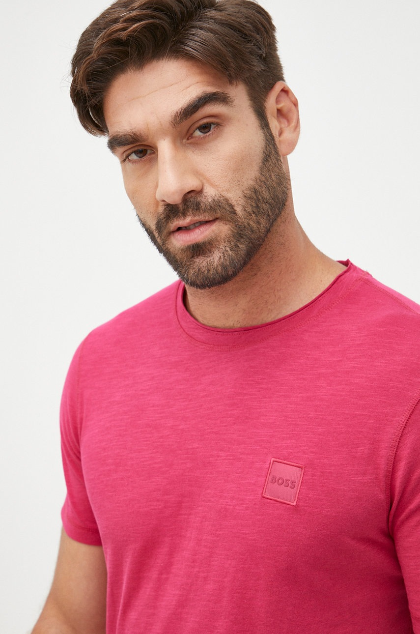 

Памучна тениска BOSS Boss Casual в лилаво с апликация, Розов