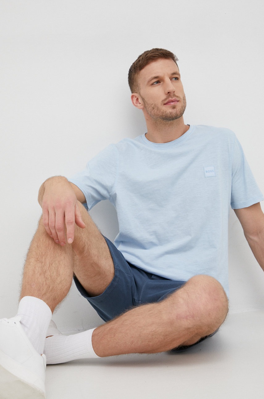 

Памучна тениска BOSS Boss Casual с апликация, Син