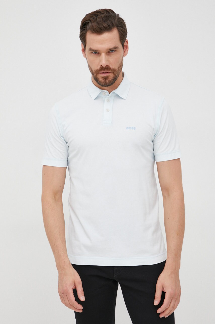 

Памучна тениска с яка BOSS Boss Casual с изчистен дизайн, Син