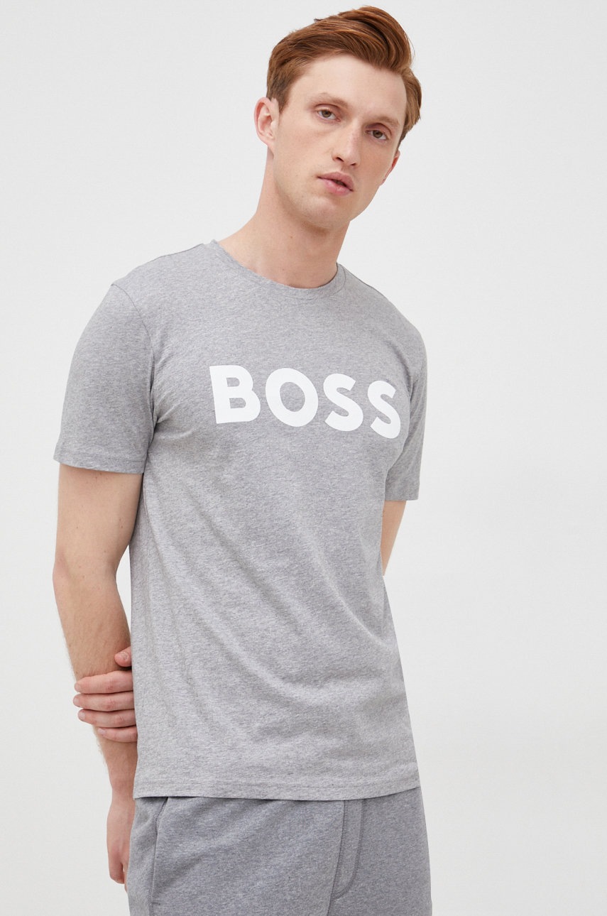 

Памучна тениска BOSS Boss Casual в сиво с принт, Сив