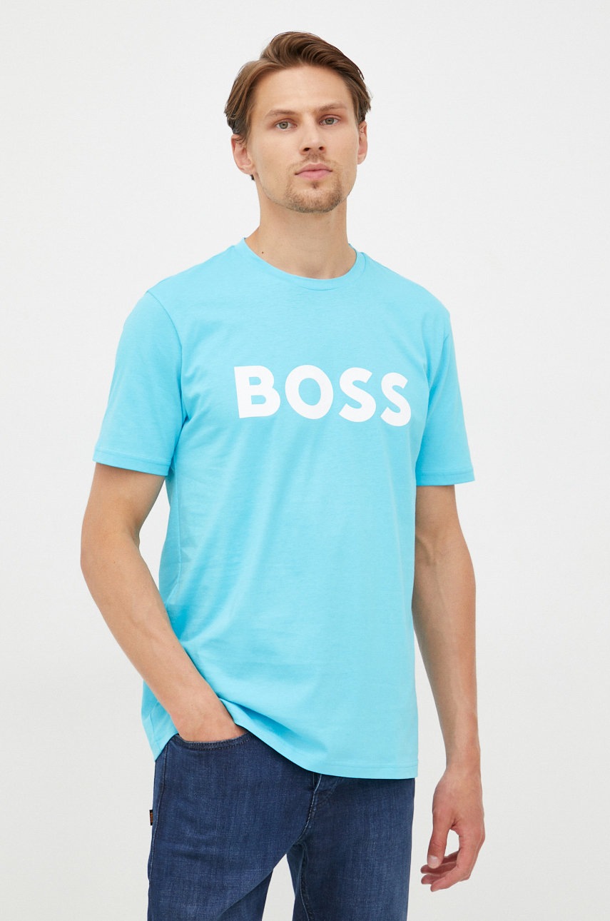 

Памучна тениска BOSS Boss Casual в тъмносиньо с принт, Син