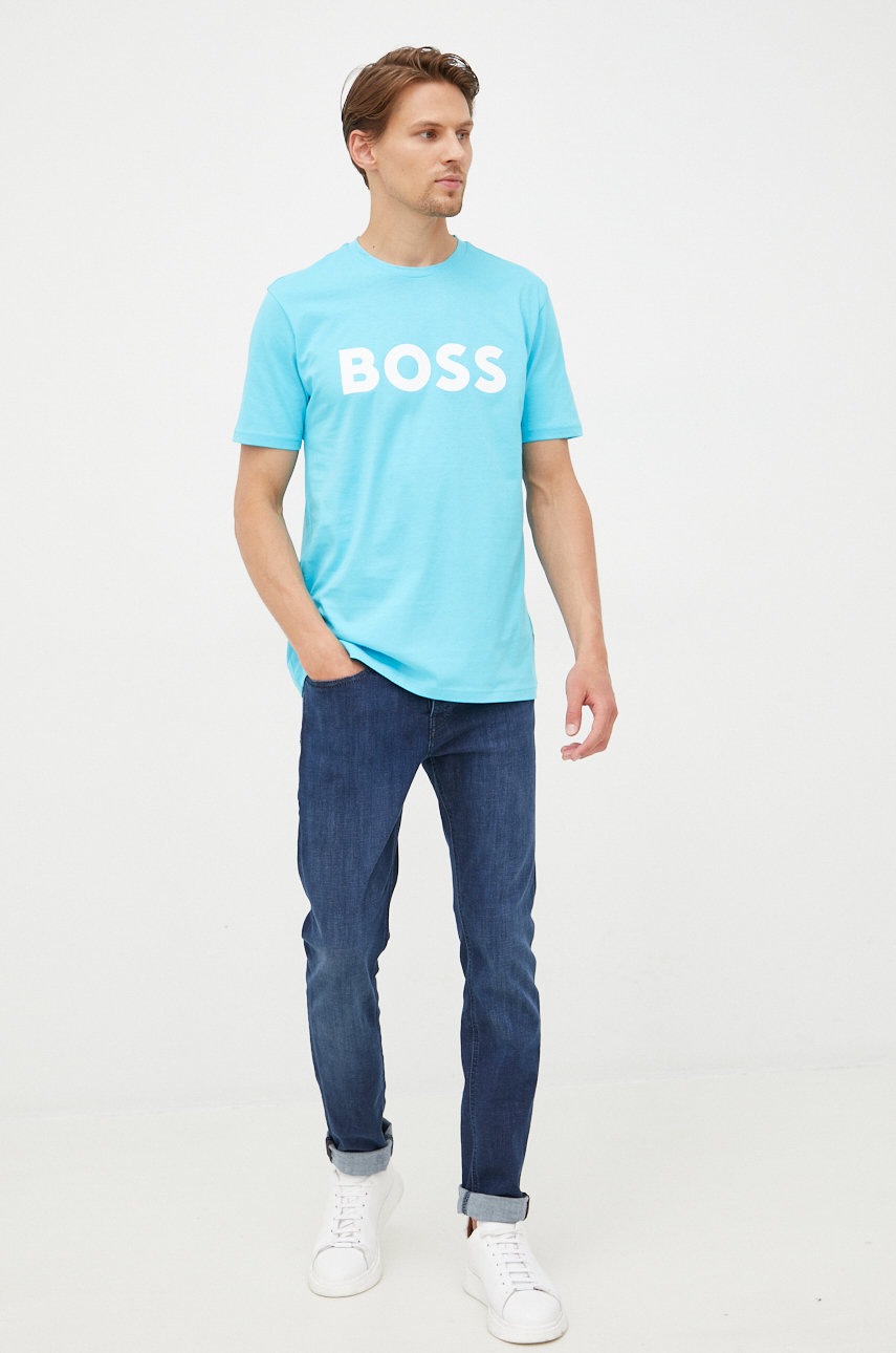 

Хлопковая футболка BOSS Boss Casual цвет синий с принтом