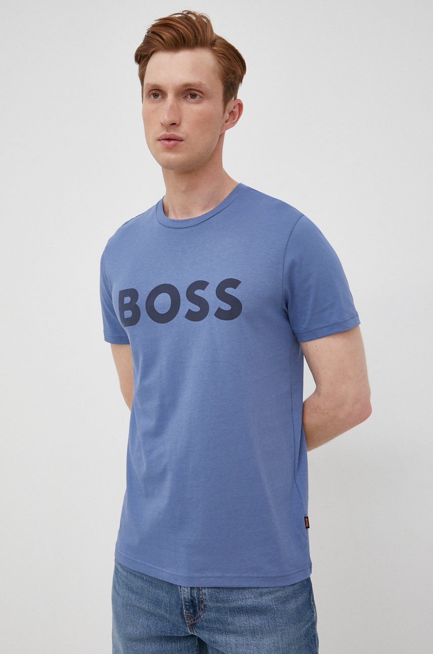 

Памучна тениска BOSS Boss Casual с принт, Син