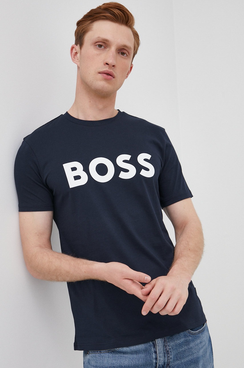

Памучна тениска BOSS Boss Casual в тъмносиньо с принт, Тъмносин