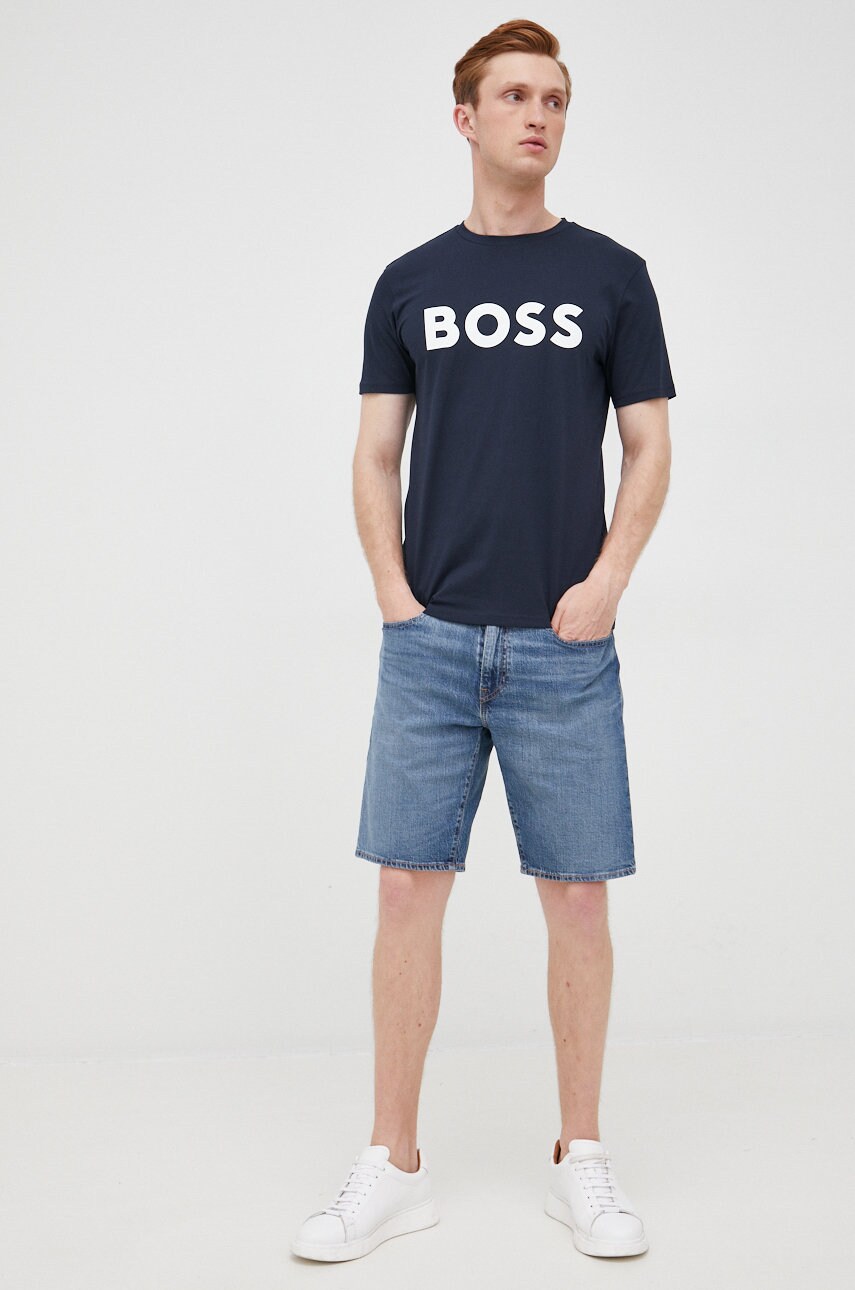 

Хлопковая футболка BOSS Boss Casual цвет синий с принтом