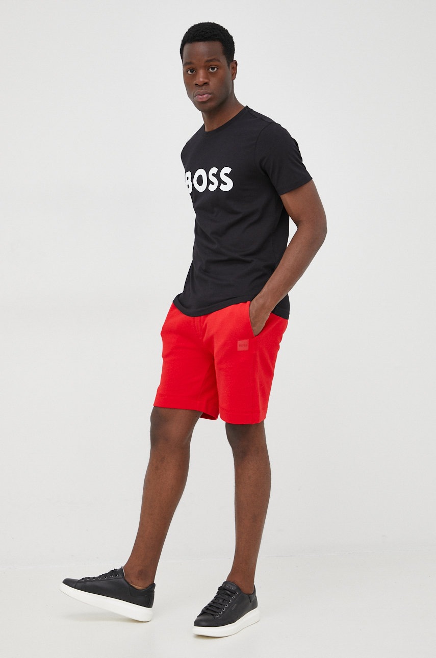 

Бавовняна футболка BOSS Boss Casual колір чорний з принтом