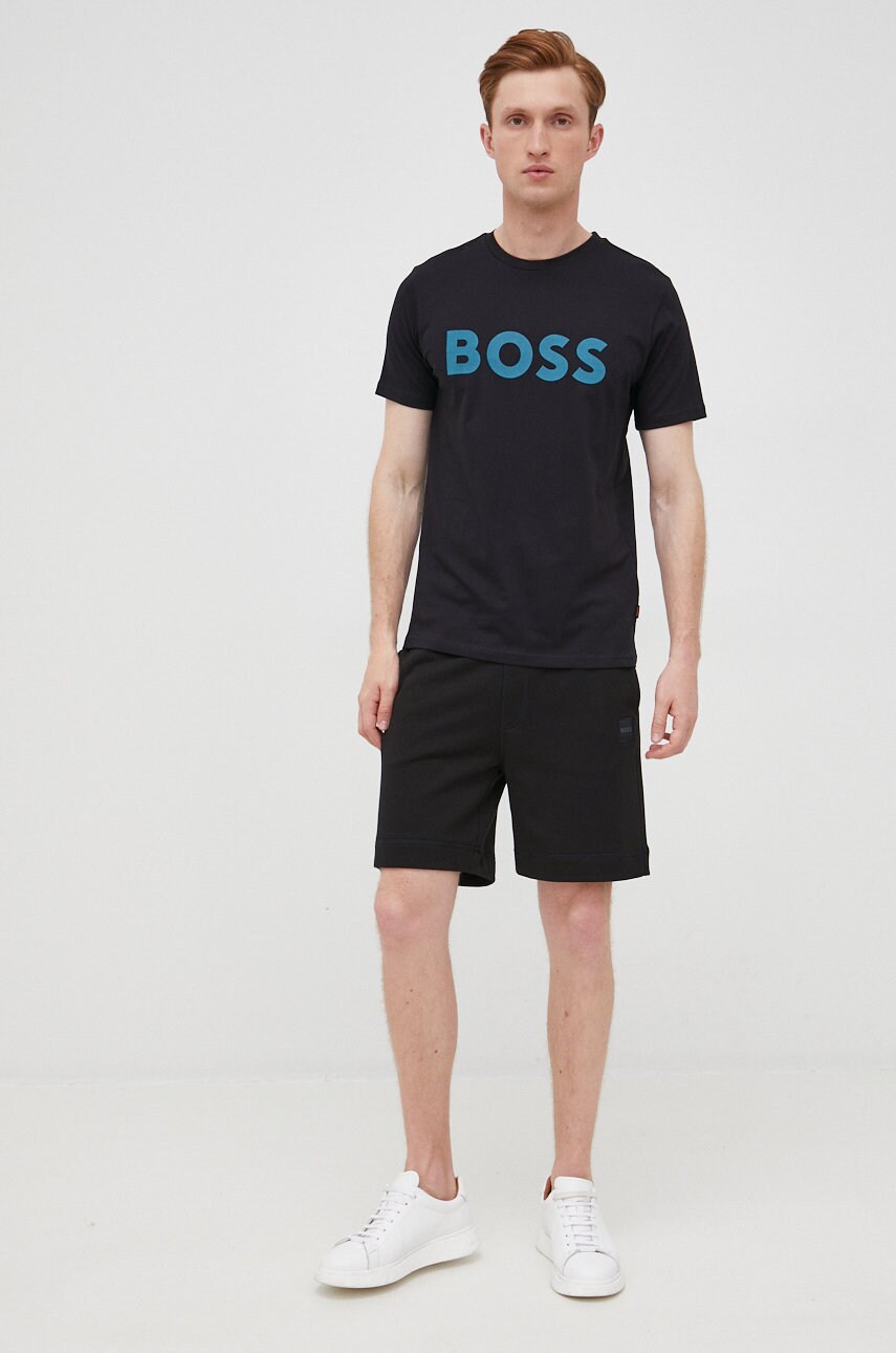 

Хлопковая футболка BOSS Boss Casual цвет чёрный с принтом