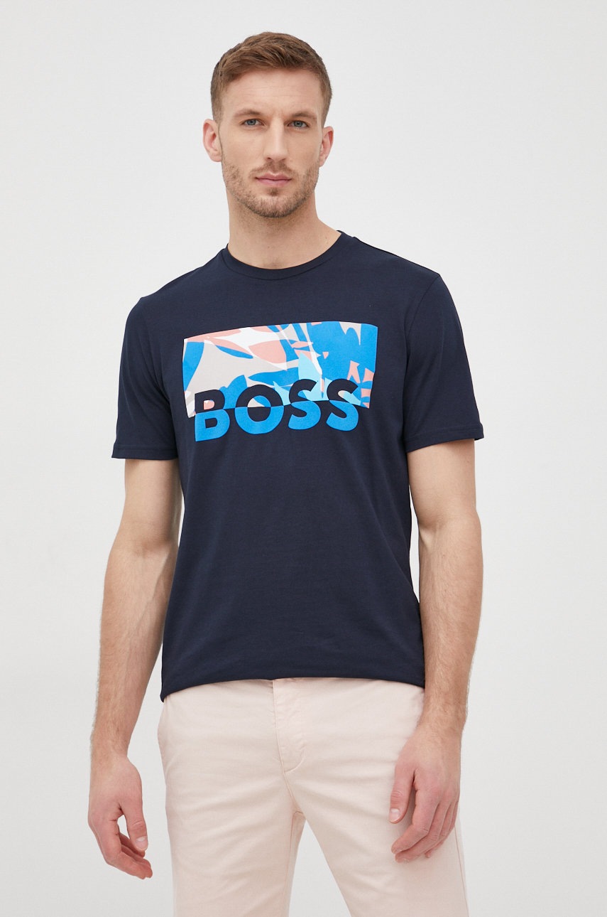 

Памучна тениска BOSS Boss Casual в тъмносиньо с принт, Тъмносин
