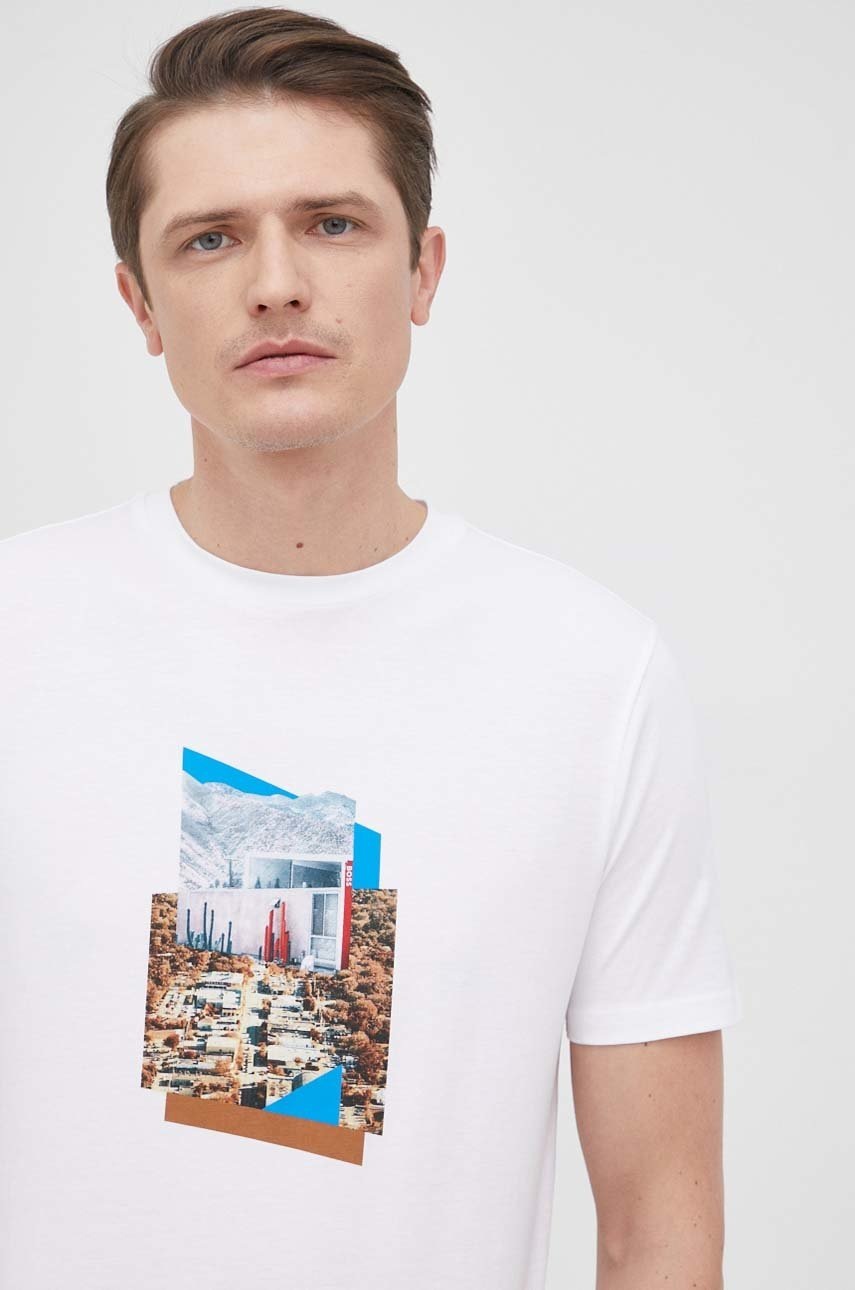 

Памучна тениска BOSS Boss Casual в бяло с принт, Бял
