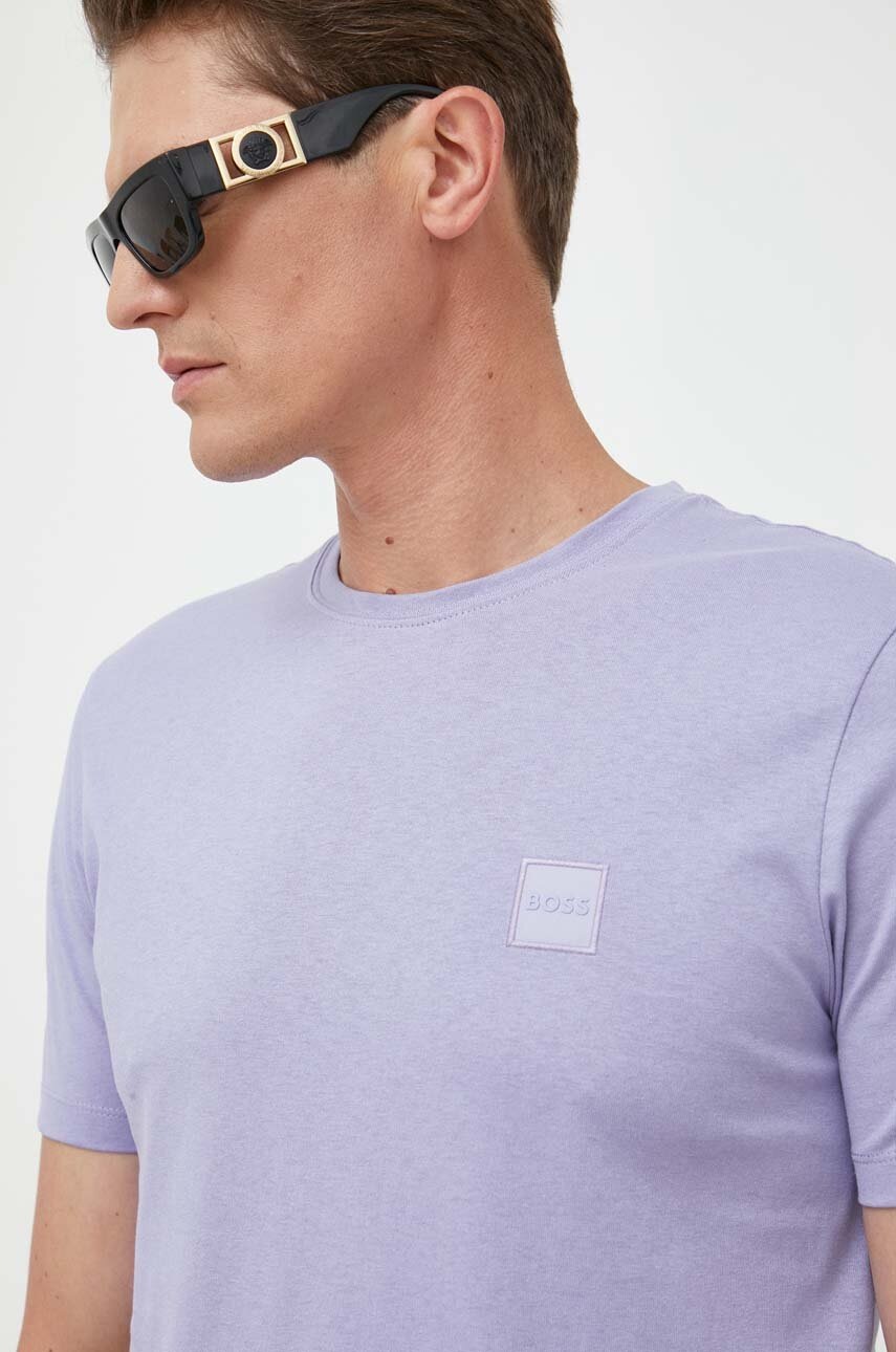 

Памучна тениска BOSS BOSS CASUAL в черно с изчистен дизайн, Виолетов