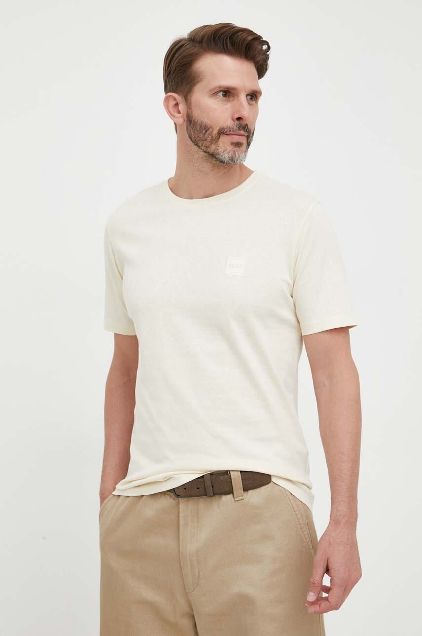 Boss Tricou Din Bumbac Boss Casual Culoarea Bej, Neted