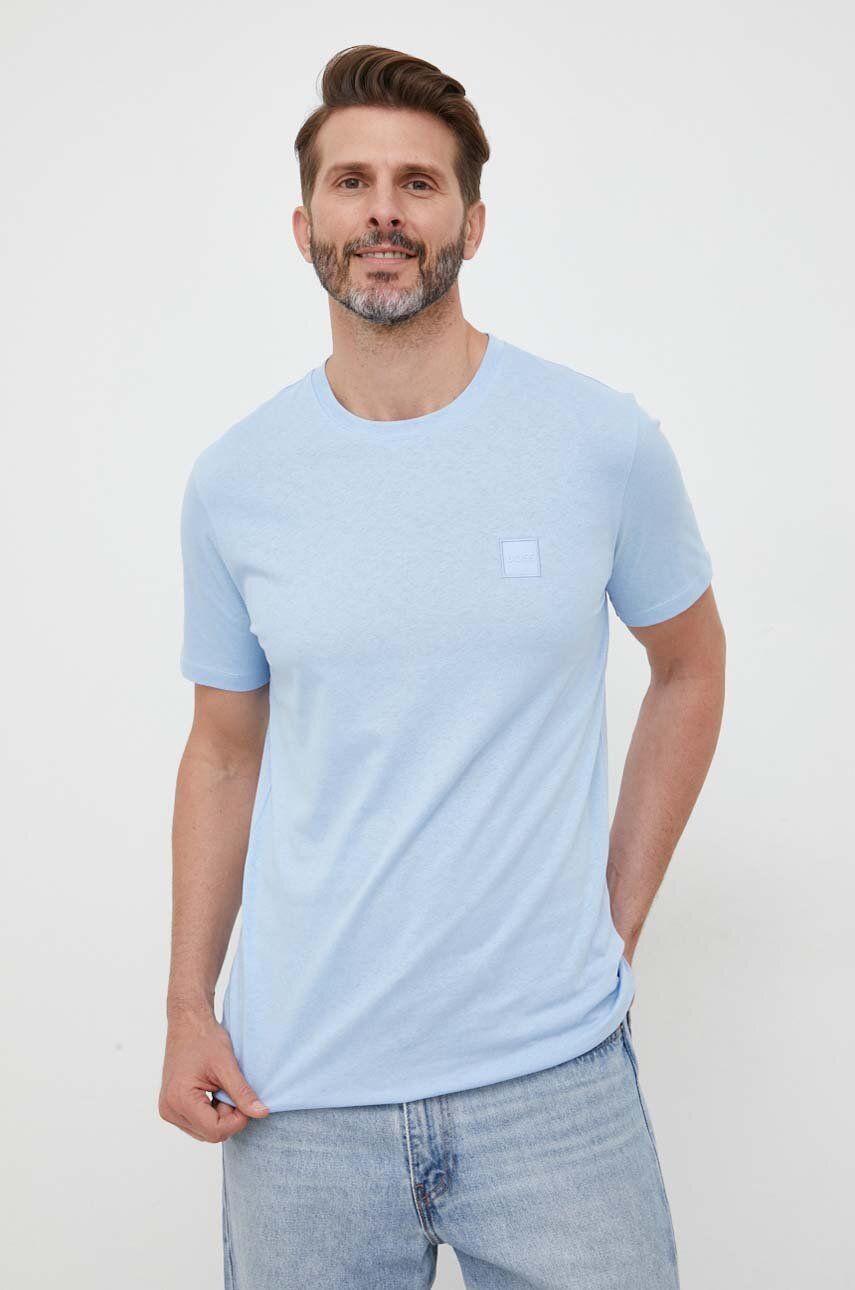 Bavlněné tričko BOSS BOSS CASUAL černá barva - modrá - 100 % Bavlna