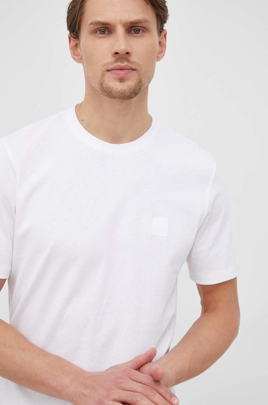 Bavlněné tričko Boss Casual bílá barva, s aplikací, 50472584
