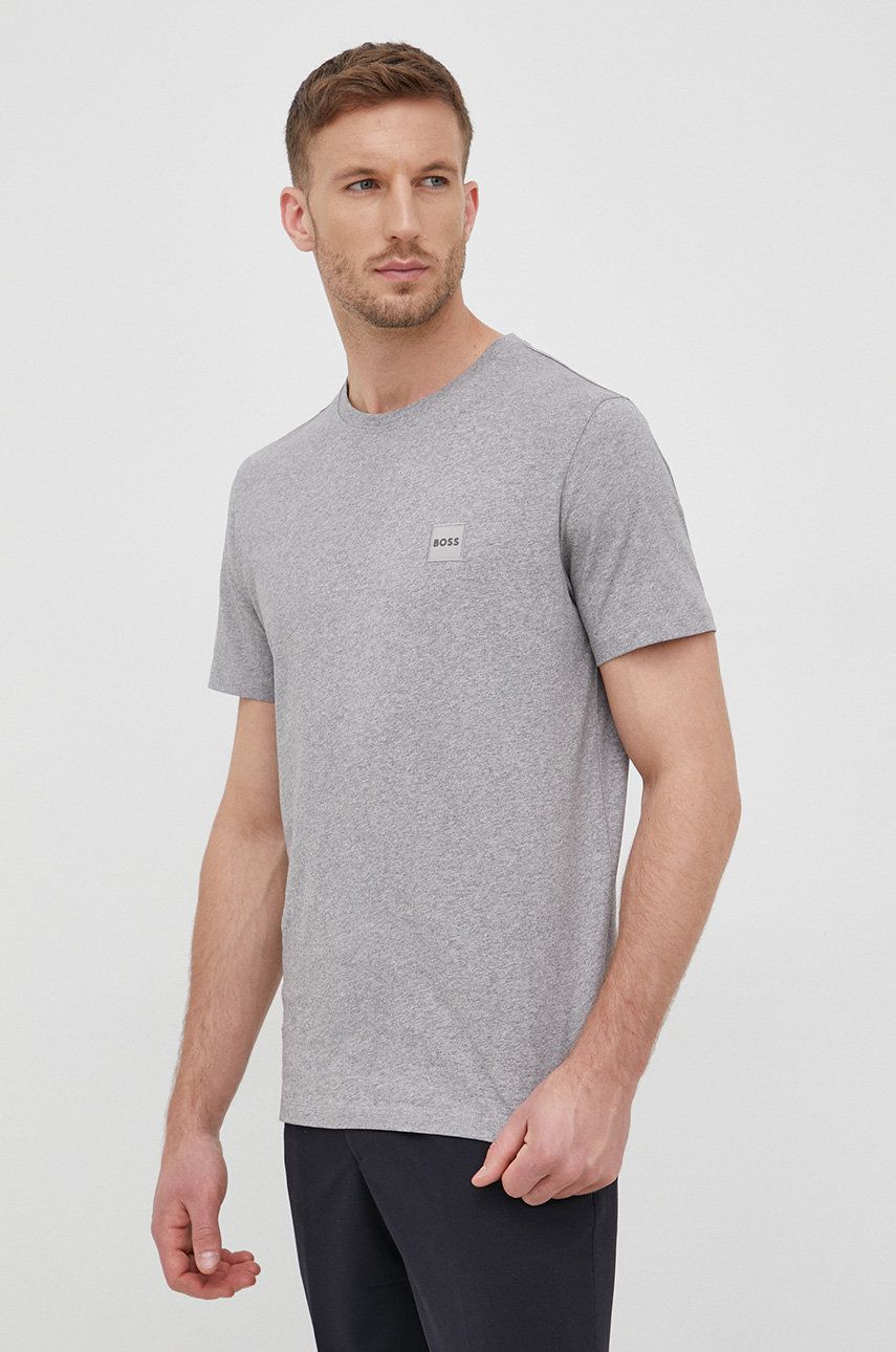 Bavlněné tričko Boss Casual šedá barva, s aplikací, 50472584