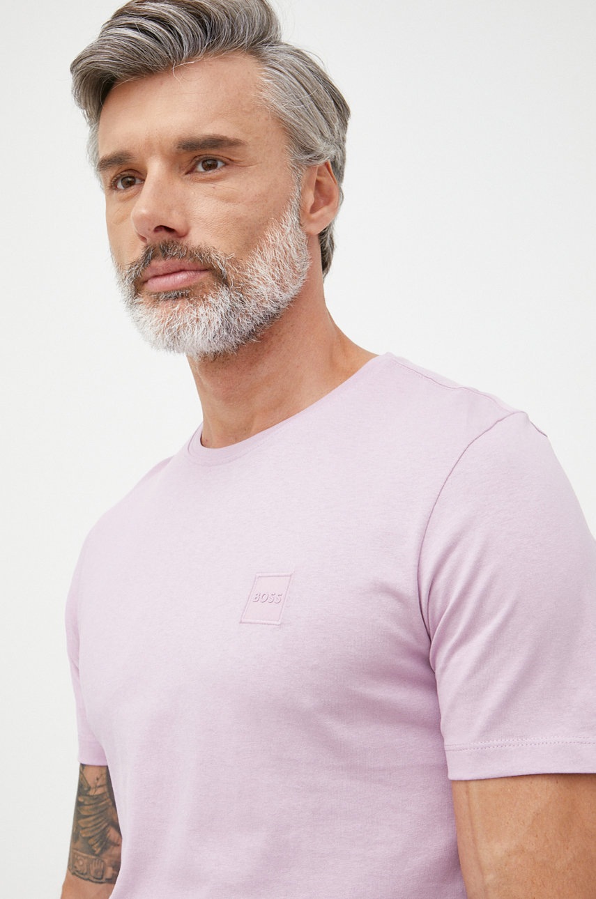 

Памучна тениска BOSS Boss Casual в лилаво с апликация, Виолетов