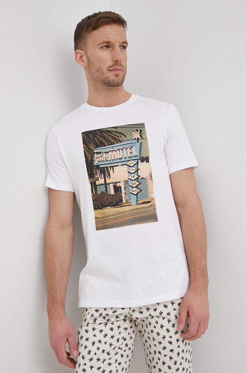 

Памучна тениска BOSS Boss Casual в бяло с принт, Бял