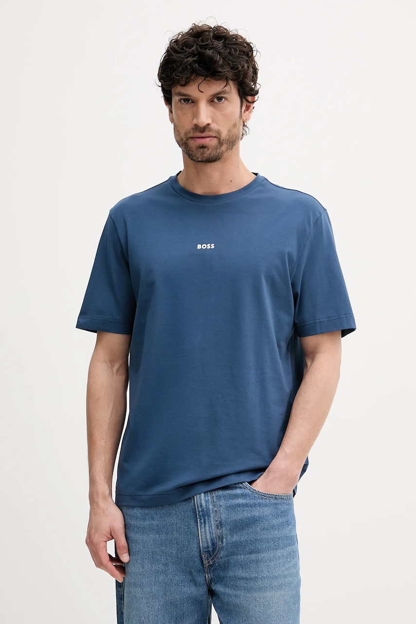 BOSS tricou BOSS ORANGE barbati, culoarea turcoaz, cu imprimeu, 50473278