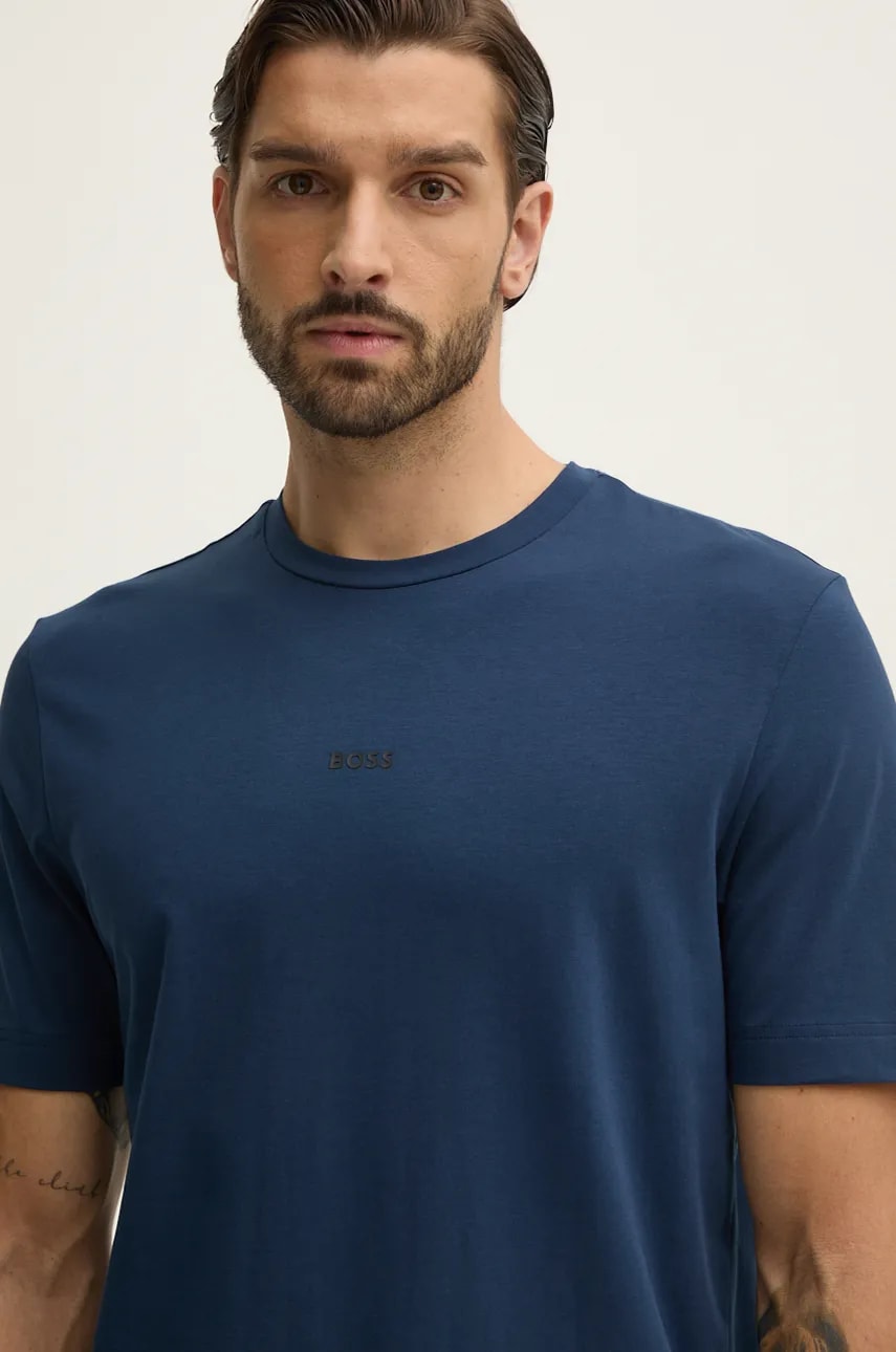 BOSS tricou BOSS ORANGE barbati, culoarea albastru marin, cu imprimeu, 50473278 BOSS tricou BOSS ORANGE barbati, culoarea albastru marin, cu imprimeu, 50473278