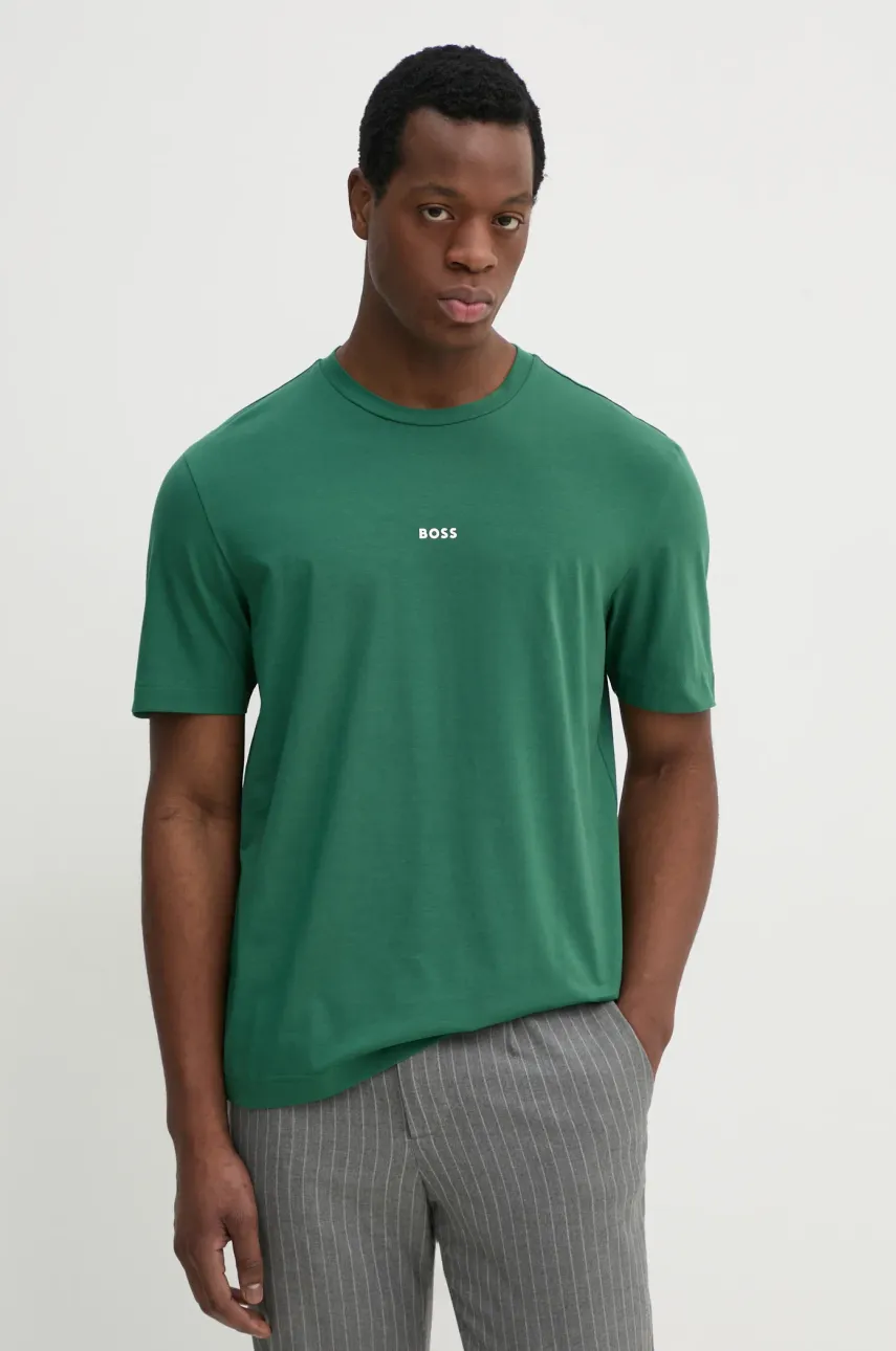 BOSS tricou BOSS ORANGE barbati, culoarea verde, cu imprimeu, 50473278