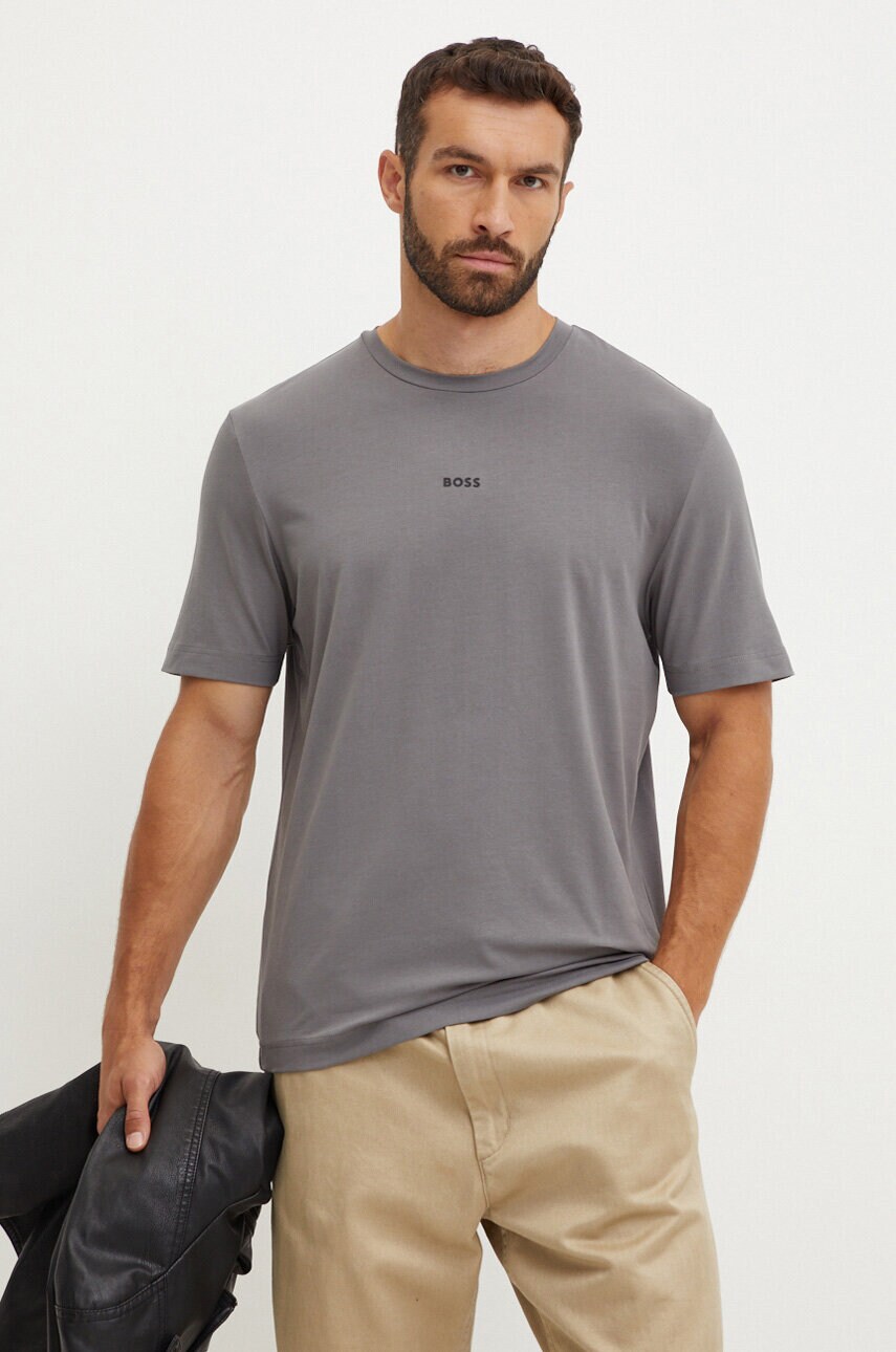 BOSS tricou BOSS ORANGE barbati, culoarea gri, cu imprimeu, 50473278