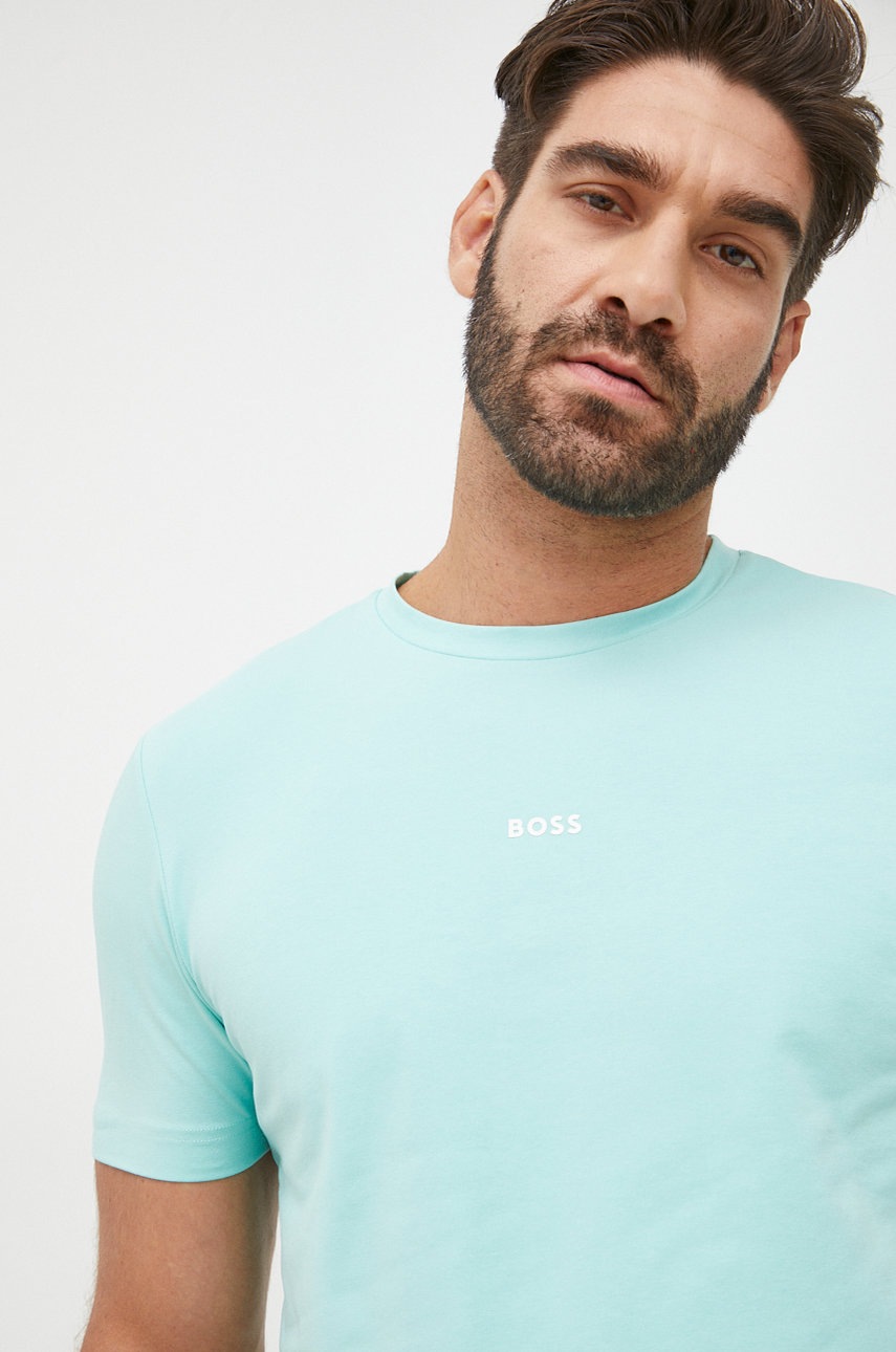 

Тениска BOSS Boss Casual в зелено с изчистен дизайн, Зелен