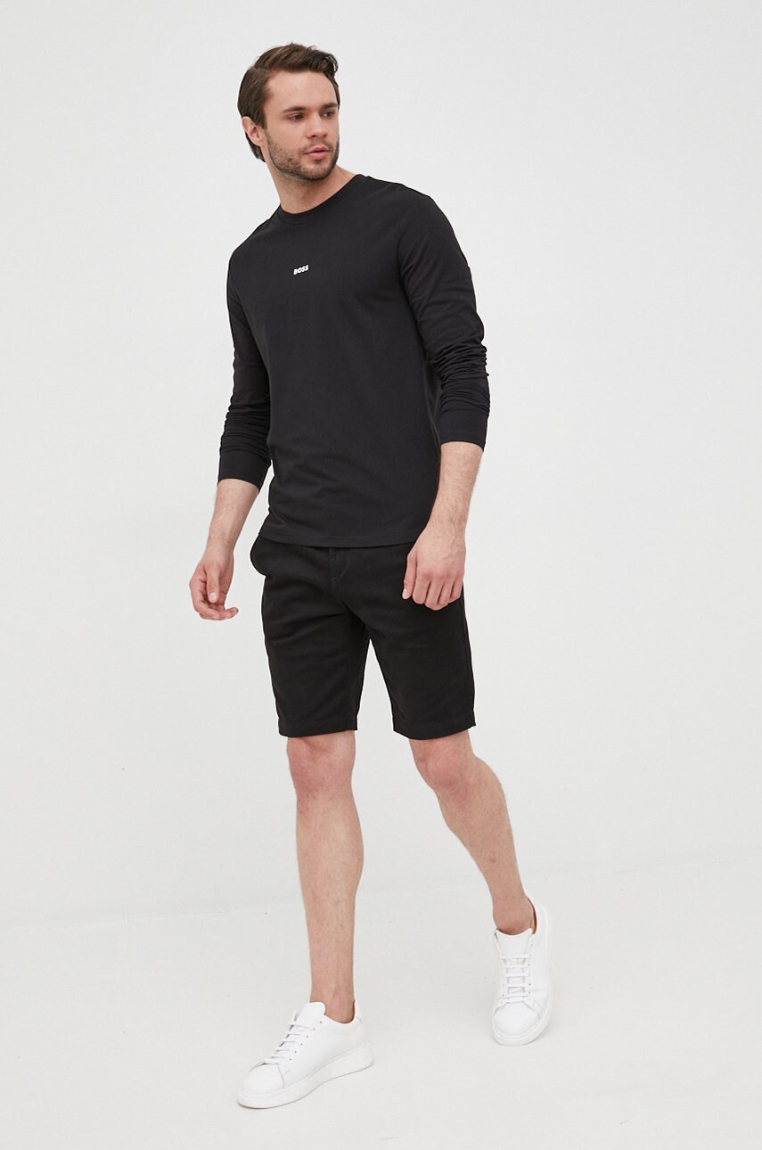 

Лонгслив BOSS Boss Casual мужской цвет чёрный однотонный