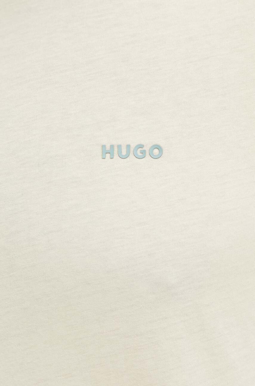 Бавовняна футболка HUGO чоловічий колір бежевий однотонний 