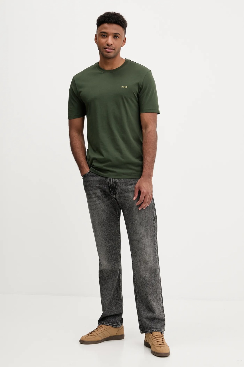 Хлопковая футболка HUGO цвет бежевый однотонная 50466158