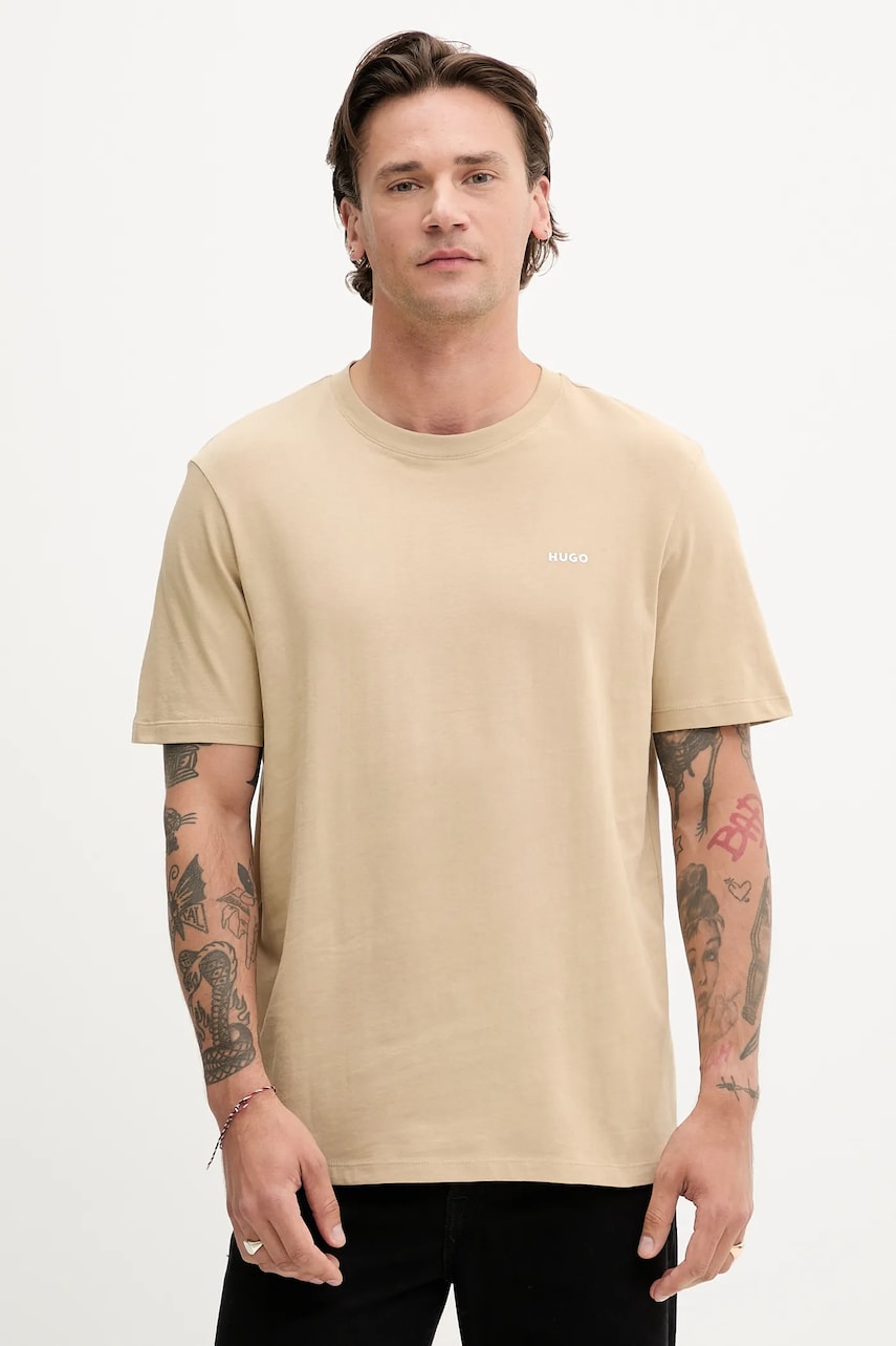 HUGO tricou din bumbac culoarea bej, uni, 50466158