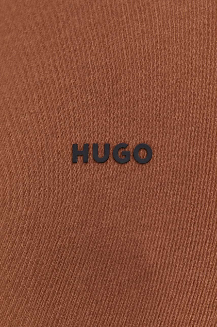 HUGO t-shirt bawełniany kolor brązowy gładki