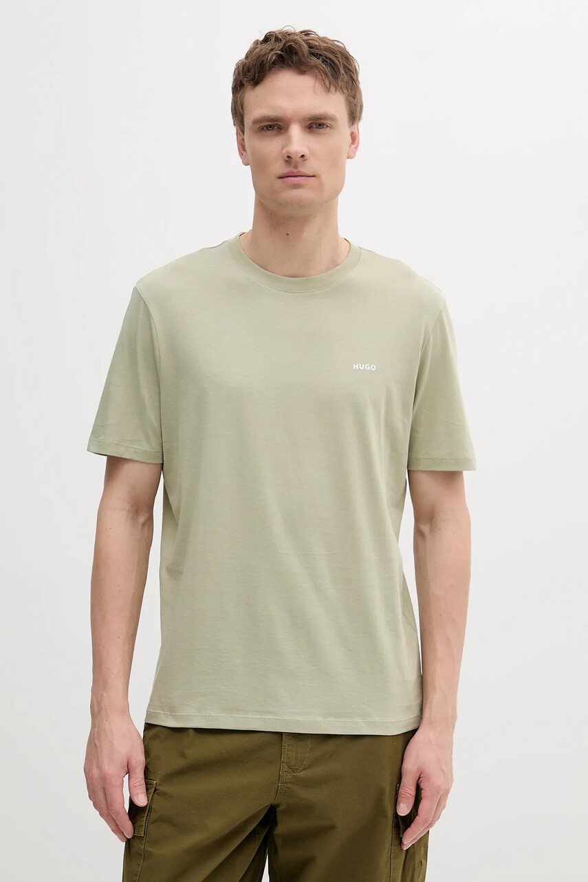 HUGO tricou din bumbac barbati, culoarea verde, neted, 50466158