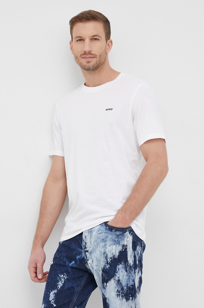 HUGO tricou din bumbac barbati, culoarea alb, neted, 50466158