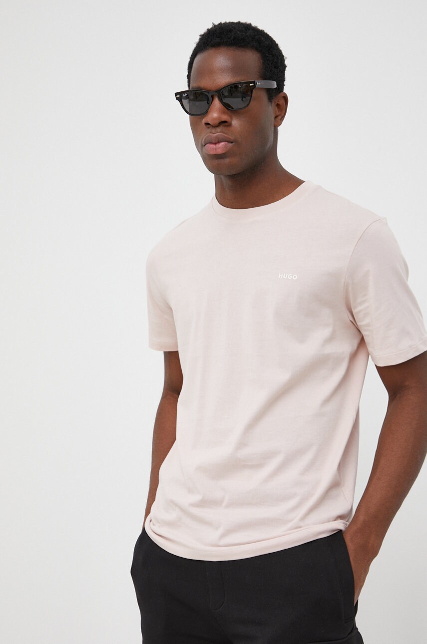 Hugo tricou din bumbac culoarea bej, neted