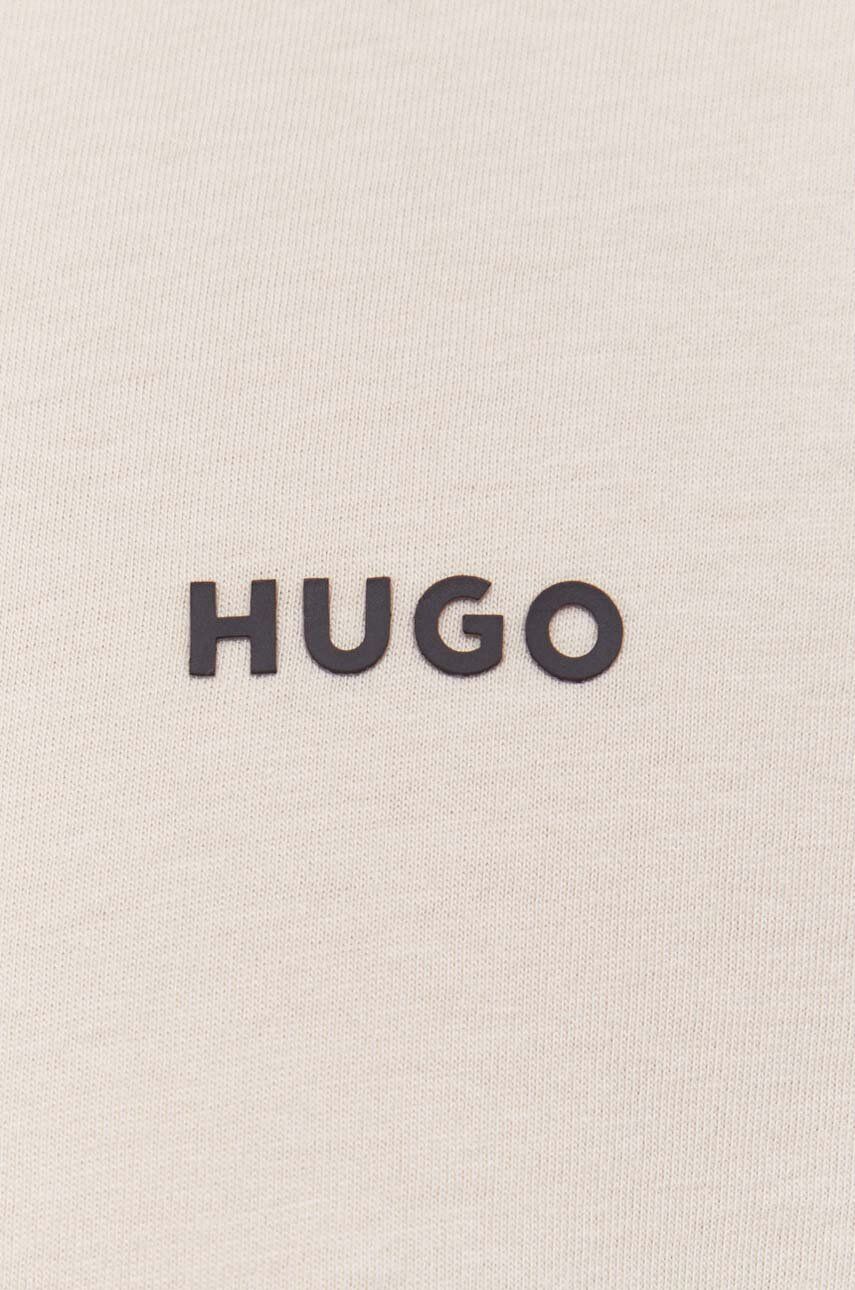 HUGO longsleeve bawełniany kolor beżowy gładki