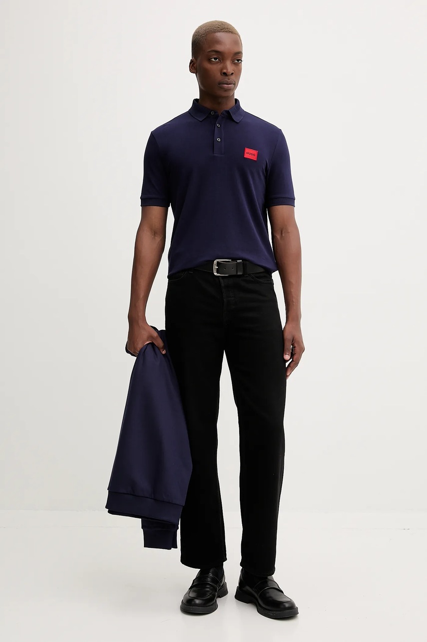 Хлопковое поло HUGO цвет розовый с аппликацией