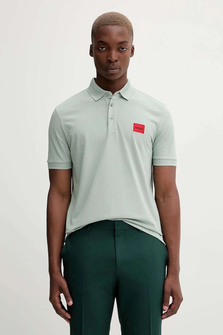 HUGO polo de bumbac culoarea roz, cu imprimeu