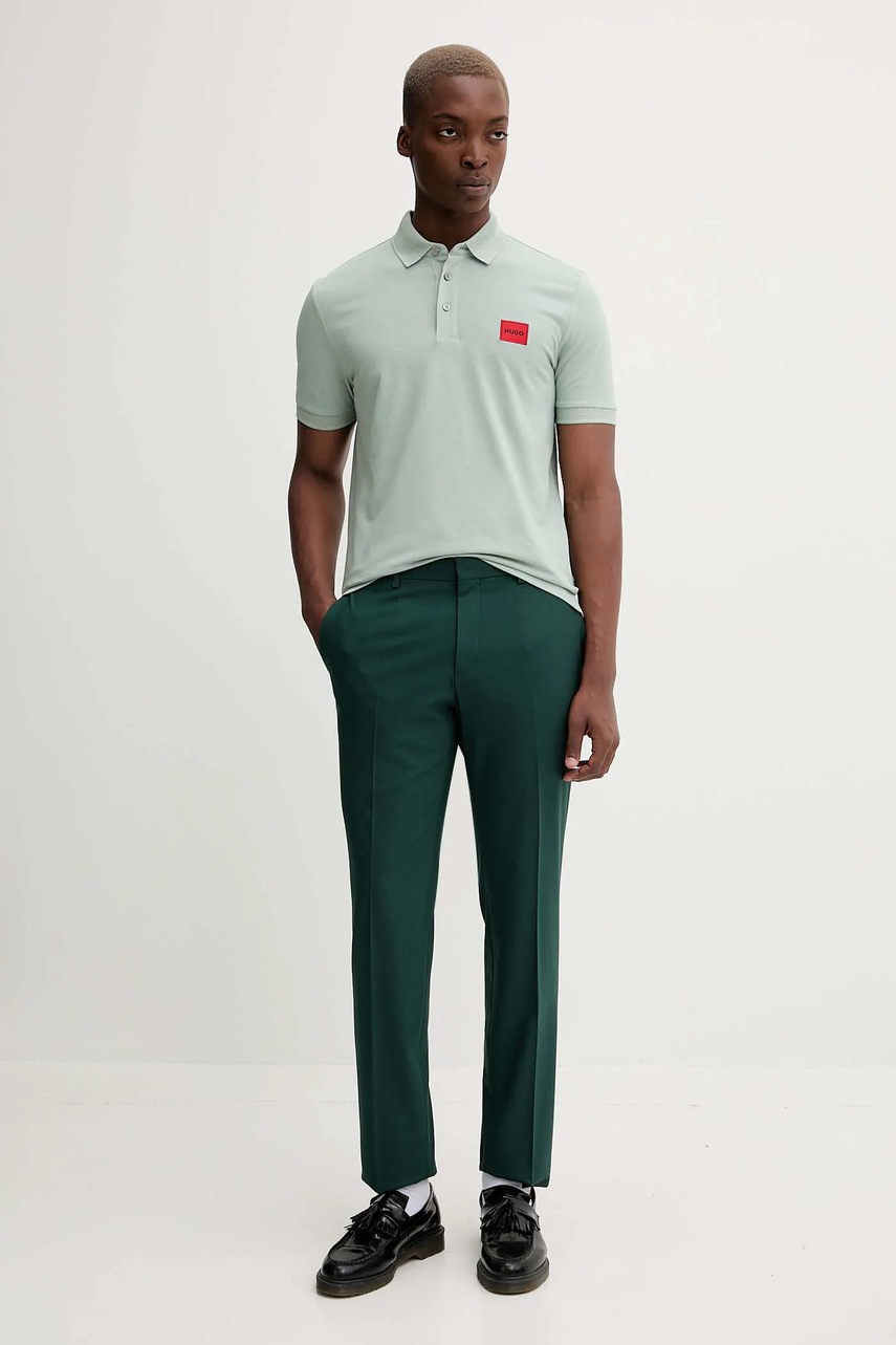 Хлопковое поло HUGO цвет розовый с аппликацией