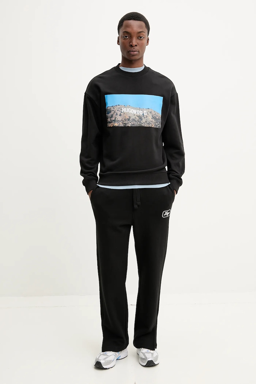 Хлопковая футболка HUGO мужская цвет чёрный с принтом 50467556 Хлопковая футболка HUGO мужская цвет чёрный с принтом 50467556