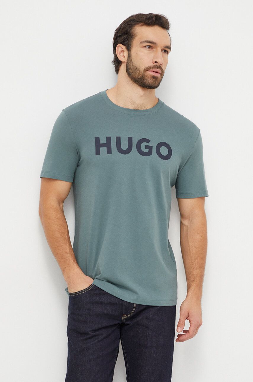 Levně Bavlněné tričko HUGO zelená barva, s potiskem, 50467556