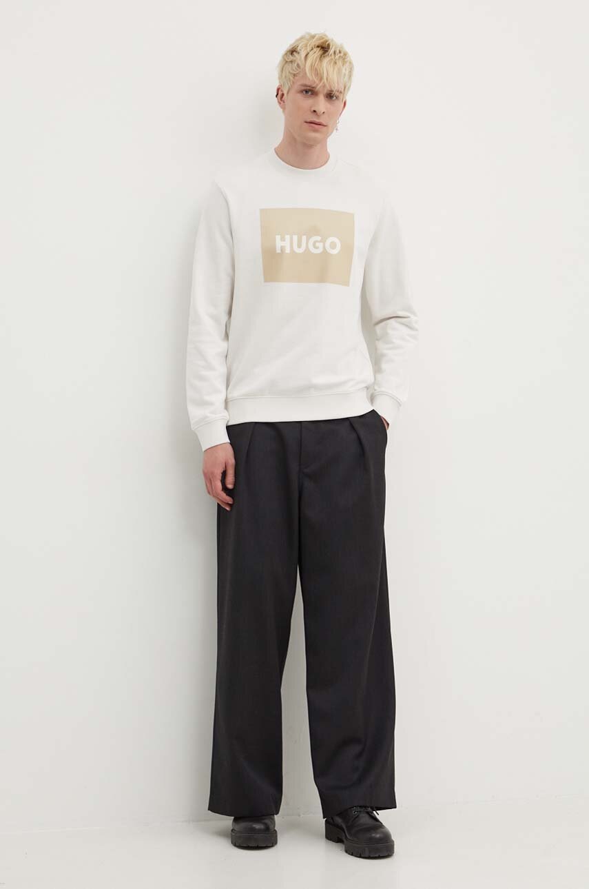 Βαμβακερή μπλούζα HUGO χρώμα: μπεζ φωτογραφία