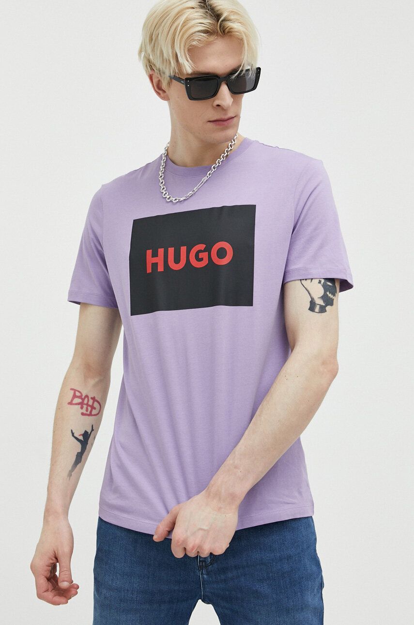 Hugo Tricou Din Bumbac Culoarea Violet, Cu Imprimeu