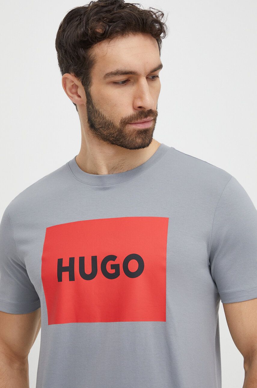 HUGO tricou din bumbac culoarea gri, cu imprimeu 50467952