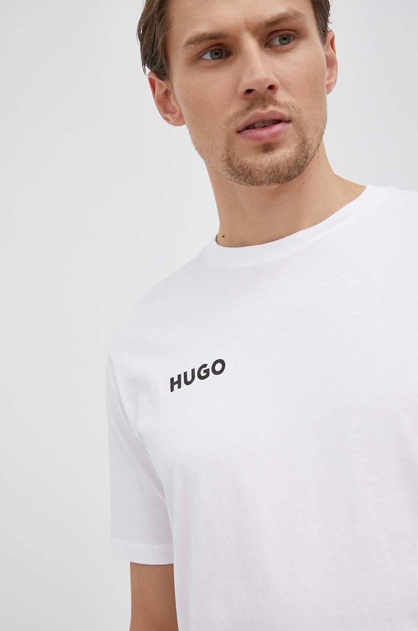 

Памучна тениска Hugo в бяло с принт, Бял