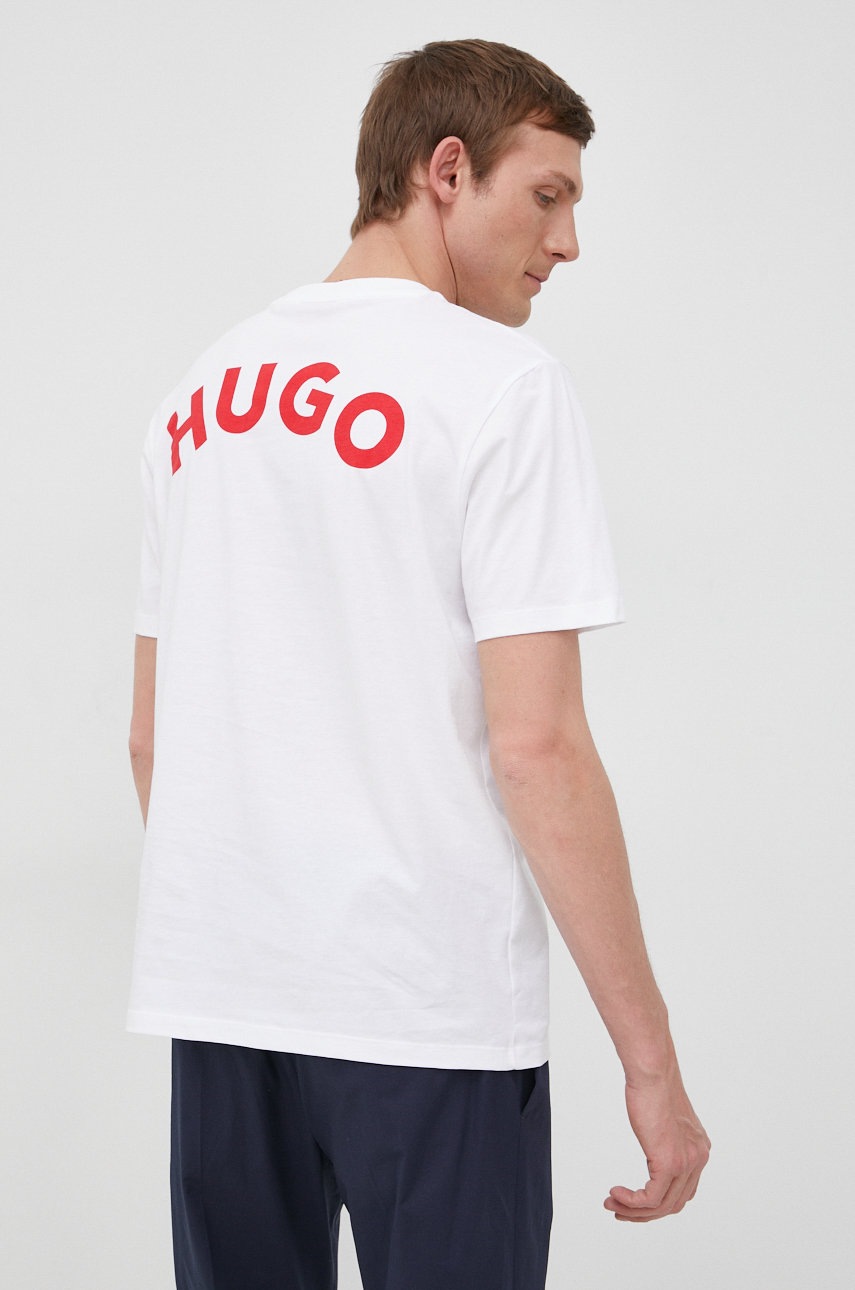 

Памучна тениска HUGO в бяло с принт, Бял