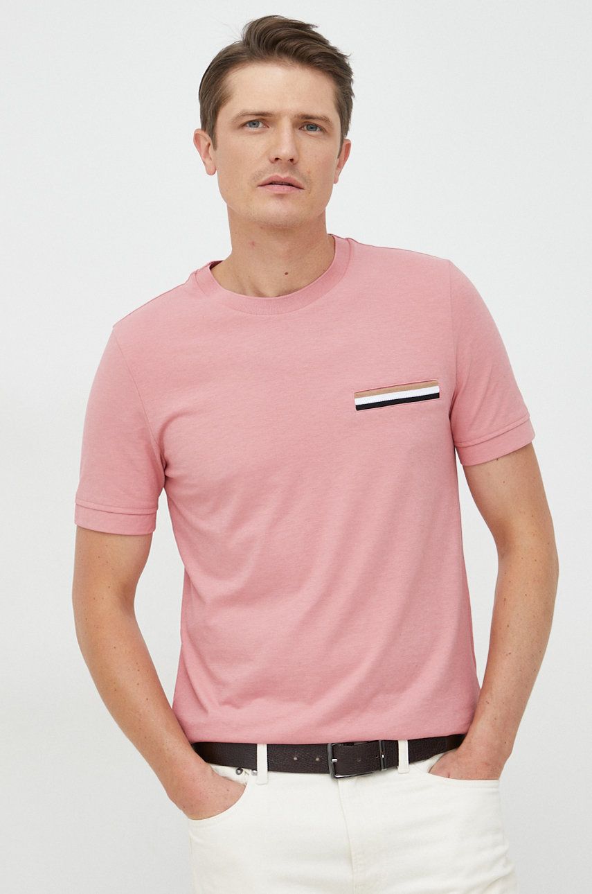BOSS t-shirt bawełniany kolor różowy z aplikacją