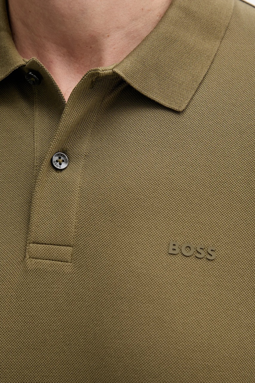 Βαμβακερό μπλουζάκι πόλο BOSS χρώμα: πράσινο φωτογραφία