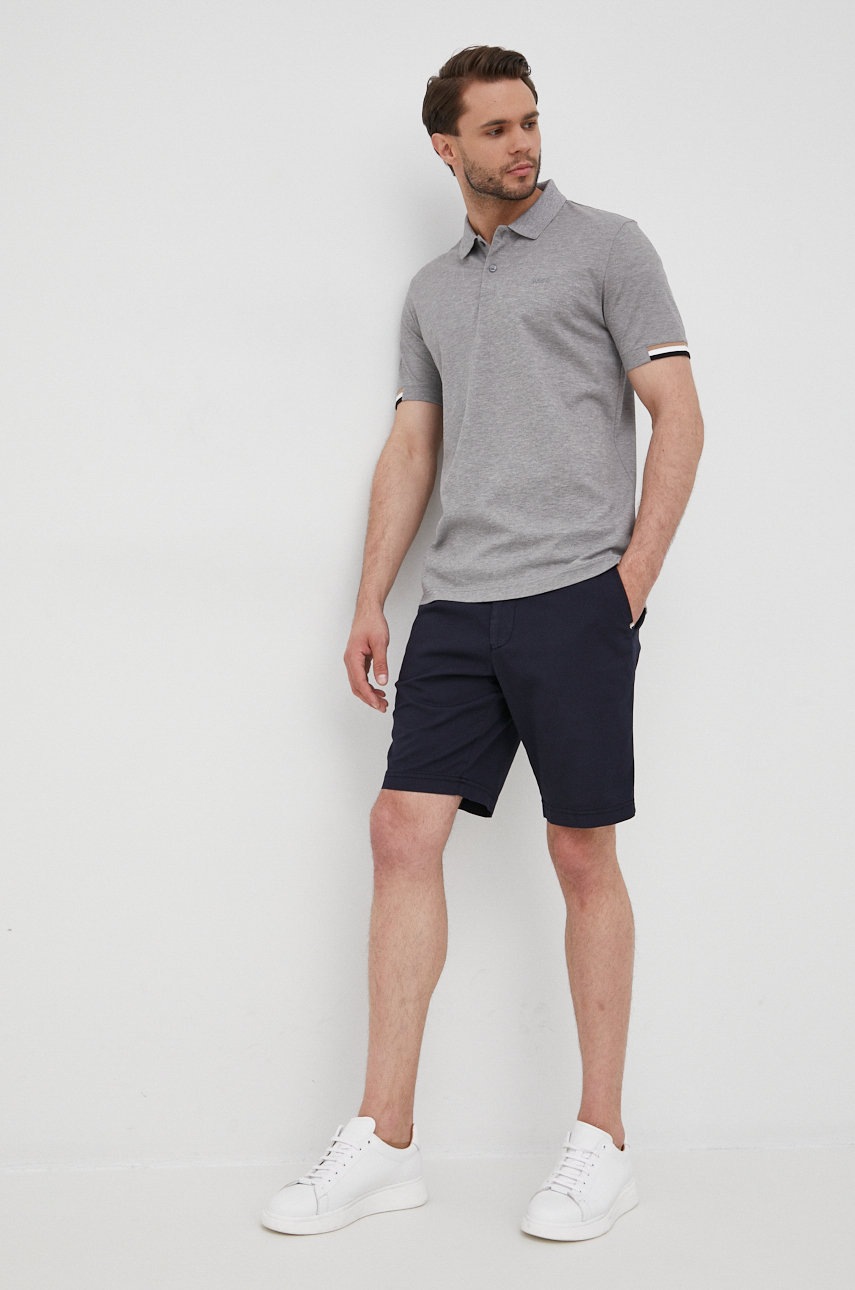 Βαμβακερό μπλουζάκι πόλο BOSS χρώμα: γκρι φωτογραφία